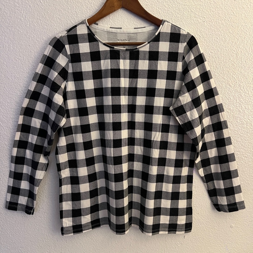 Talbots Monochrome Plaid Long Sleeve Tee